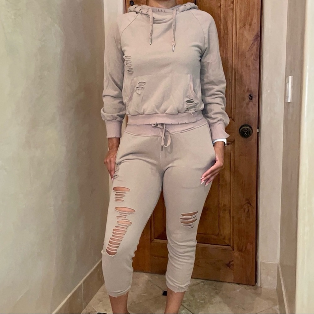 JLuxLabel Tan Reese Distressed Sweat Set